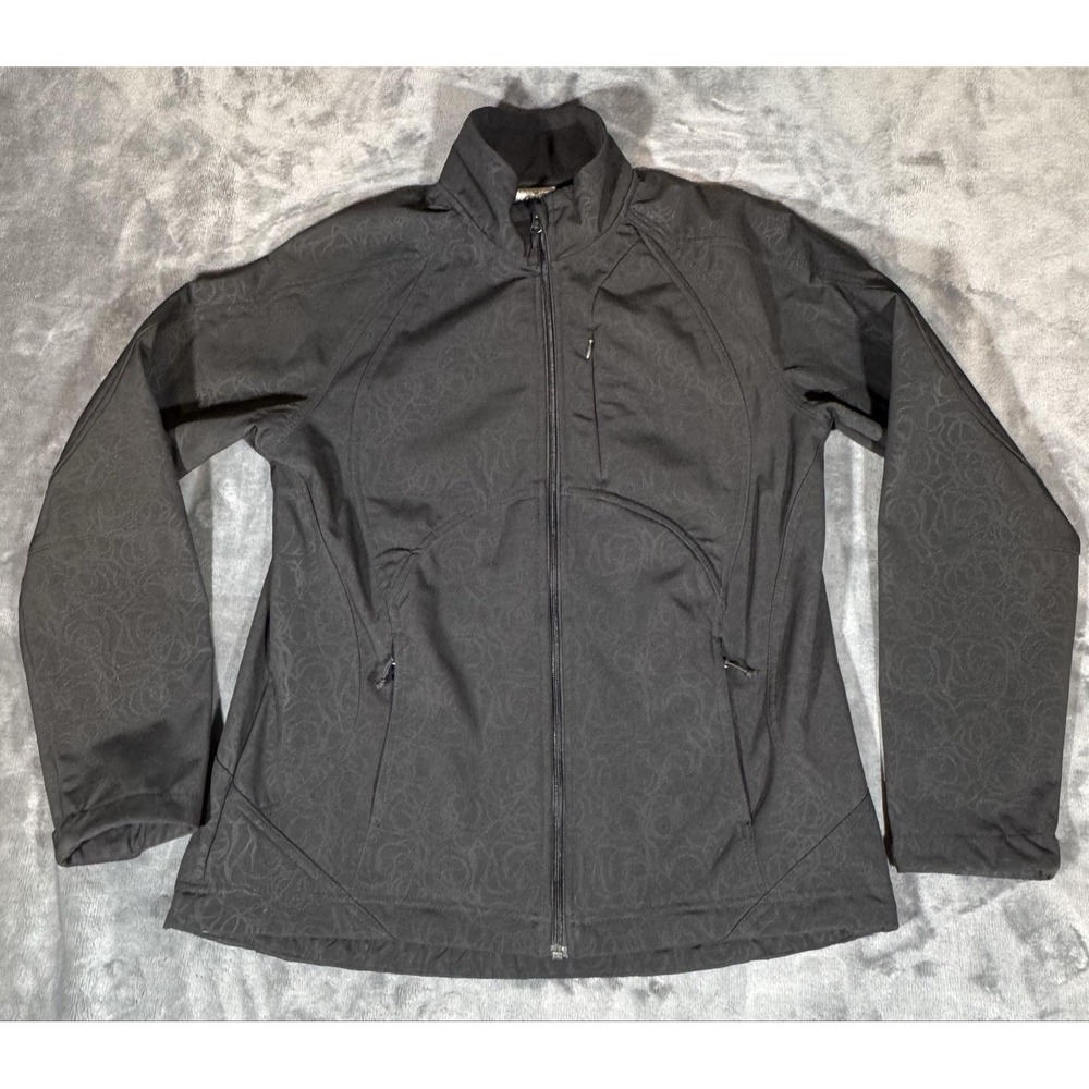 Double Diamond Jacket Womens Large Black Floral Softshell Fleece Lined Zip